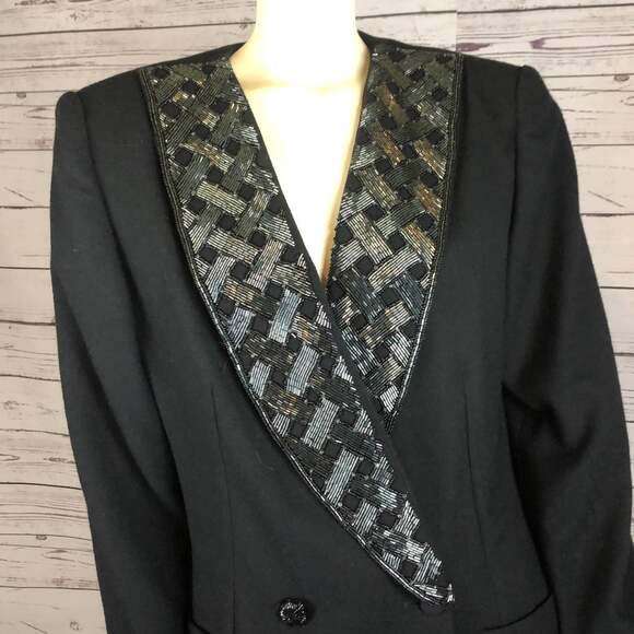 Vintage John Meyer of Norwich wool blazer with beaded shawl collar size 16 - Picture 5 of 12
